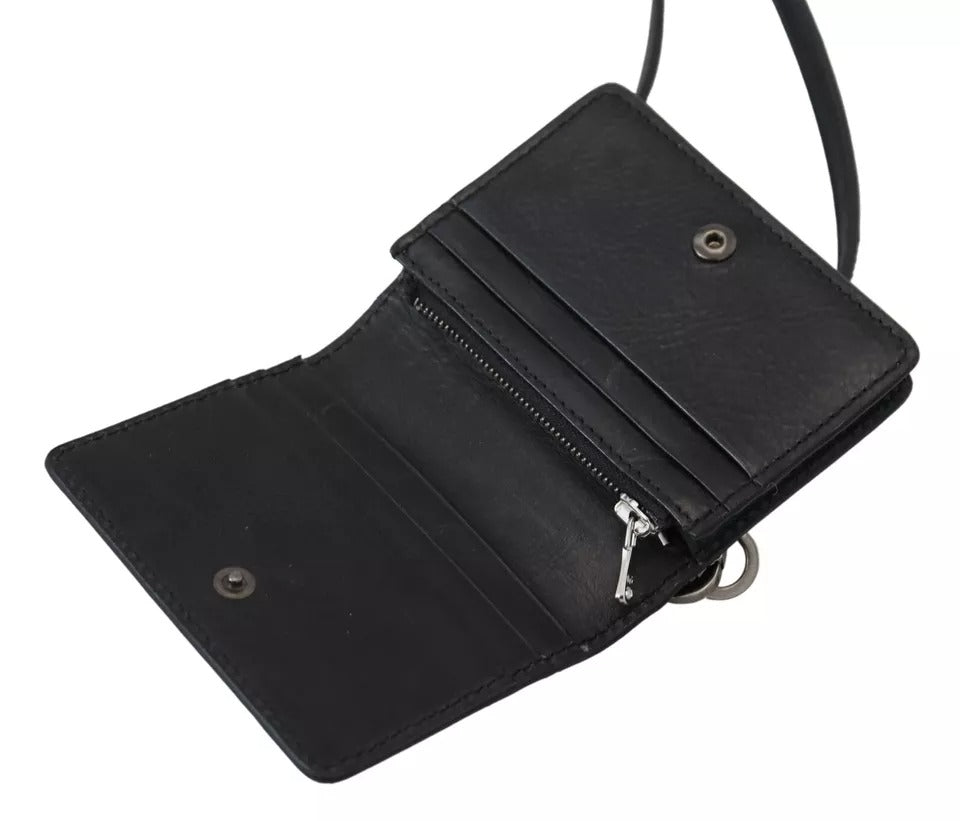 Dolce &amp; Gabbana Damen-Geldbörse aus schwarzem Leder mit zweifacher Schulterriemen