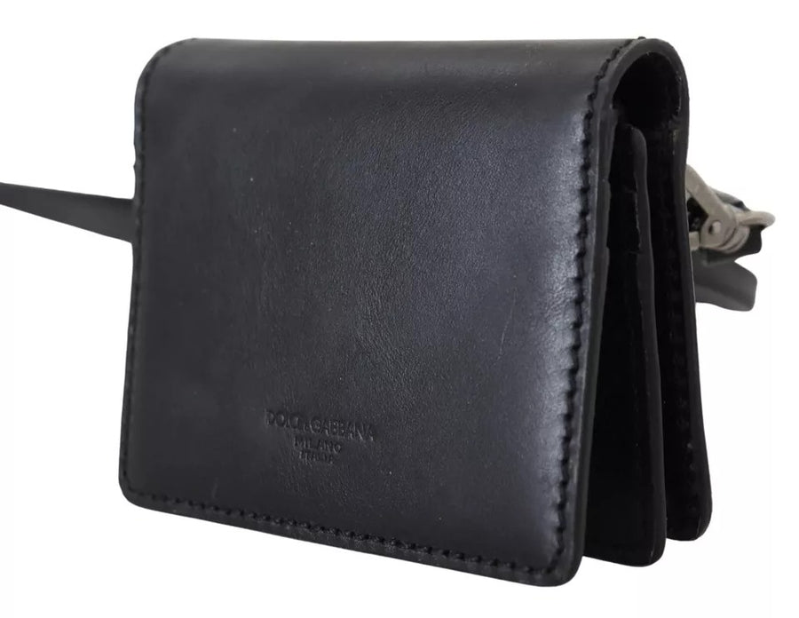 Dolce & Gabbana Damen-Geldbörse aus schwarzem Leder mit zweifacher Schulterriemen