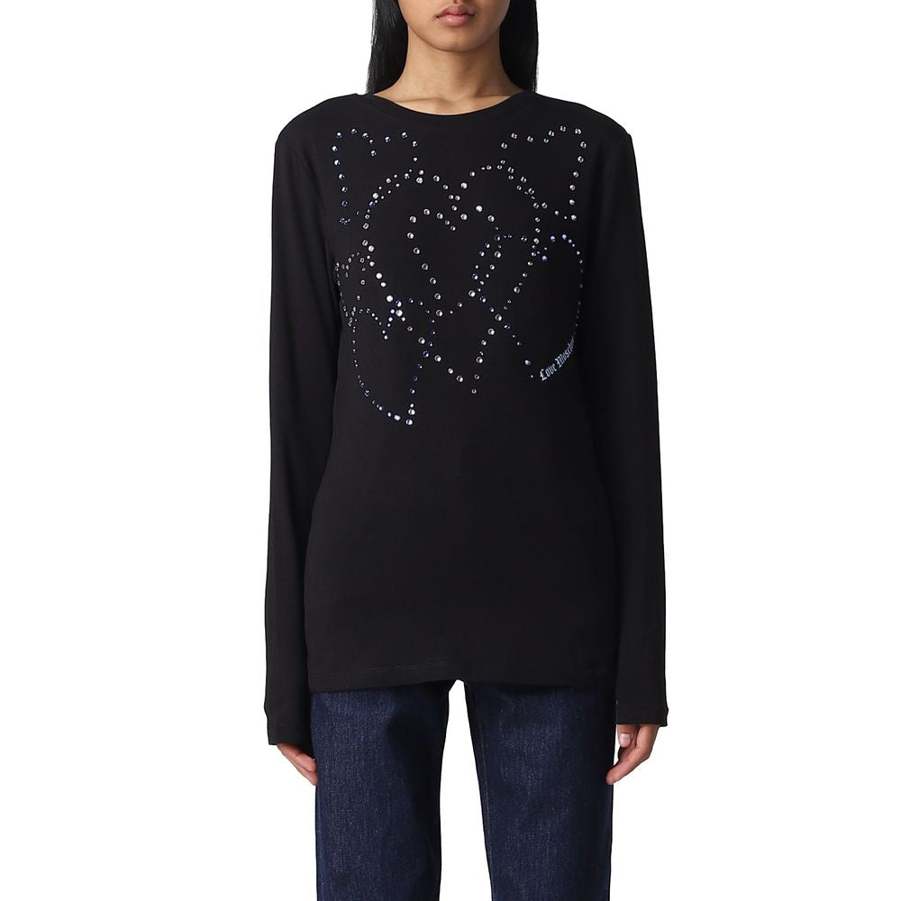 Love Moschino – Baumwoll-T-Shirt mit Strass-Herzverzierung