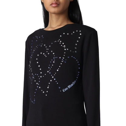 Love Moschino – Baumwoll-T-Shirt mit Strass-Herzverzierung