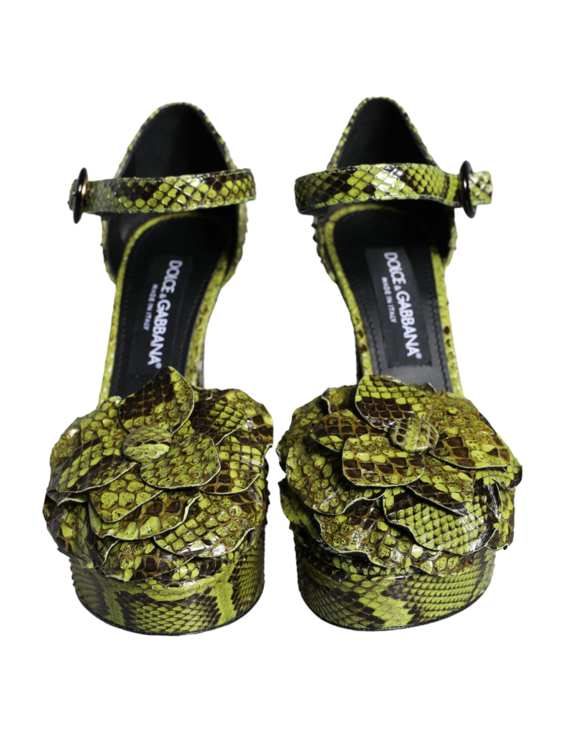 Dolce &amp; Gabbana Grüne Exotisches Leder Knöchelriemen Heels Sandalen Schuhe