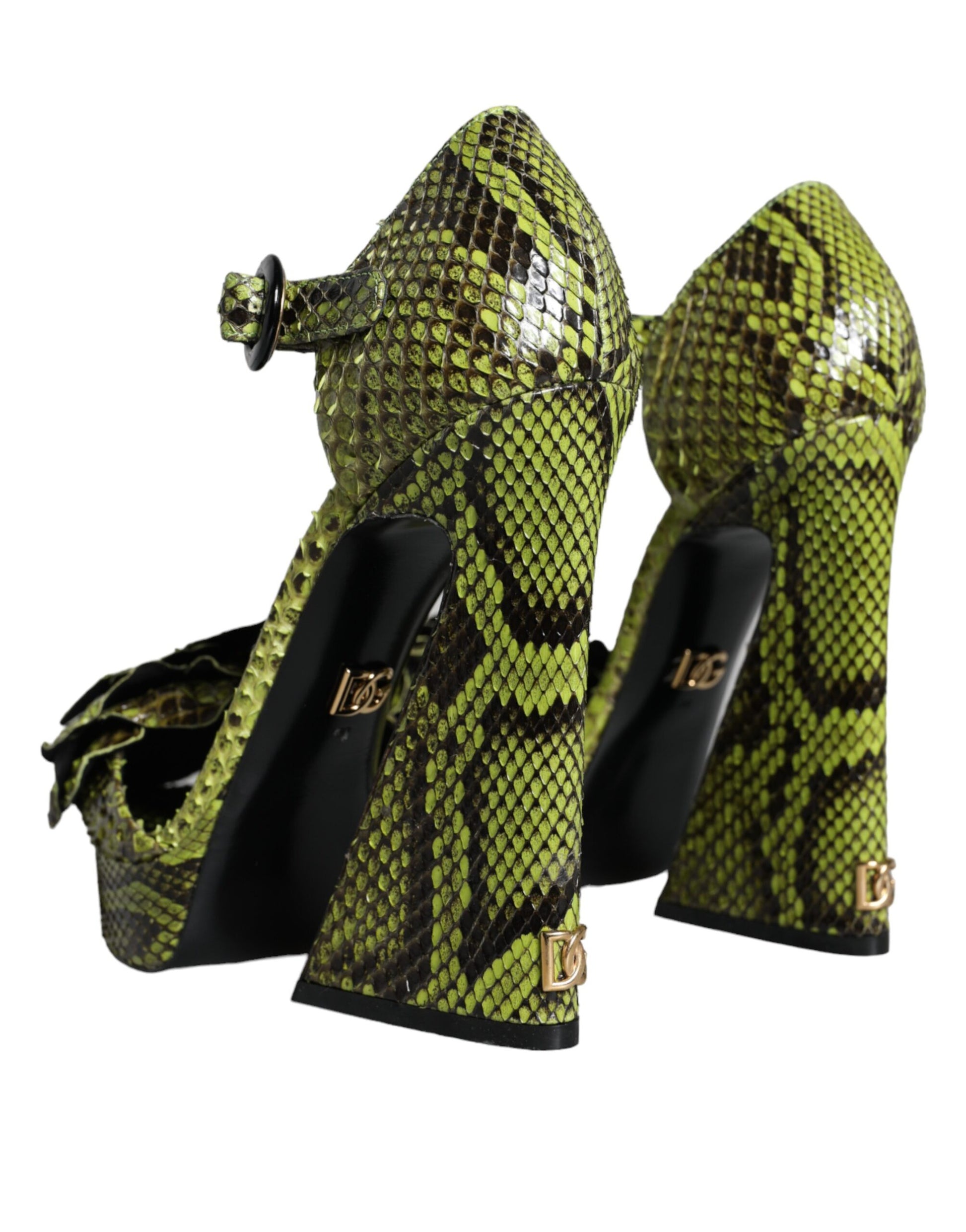 Dolce &amp; Gabbana Grüne Exotisches Leder Knöchelriemen Heels Sandalen Schuhe