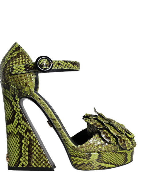 Dolce &amp; Gabbana Grüne Exotisches Leder Knöchelriemen Heels Sandalen Schuhe