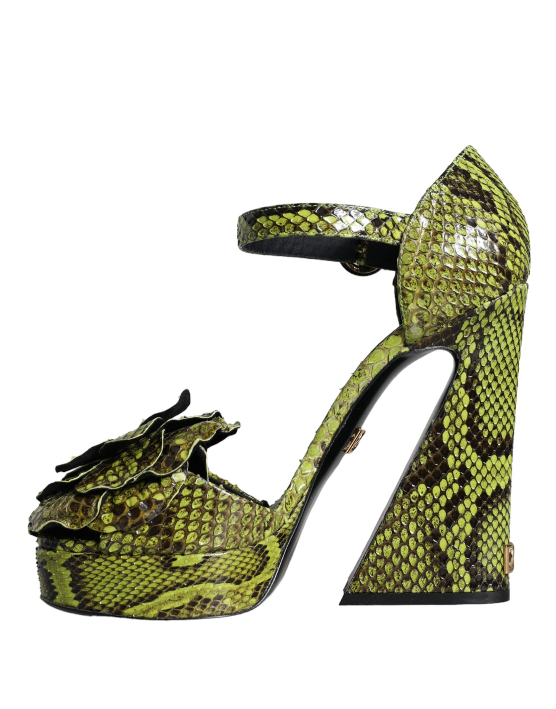 Dolce &amp; Gabbana Grüne Exotisches Leder Knöchelriemen Heels Sandalen Schuhe