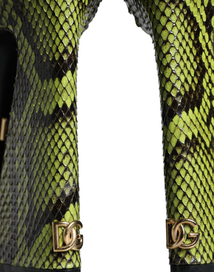 Dolce &amp; Gabbana Grüne Exotisches Leder Knöchelriemen Heels Sandalen Schuhe