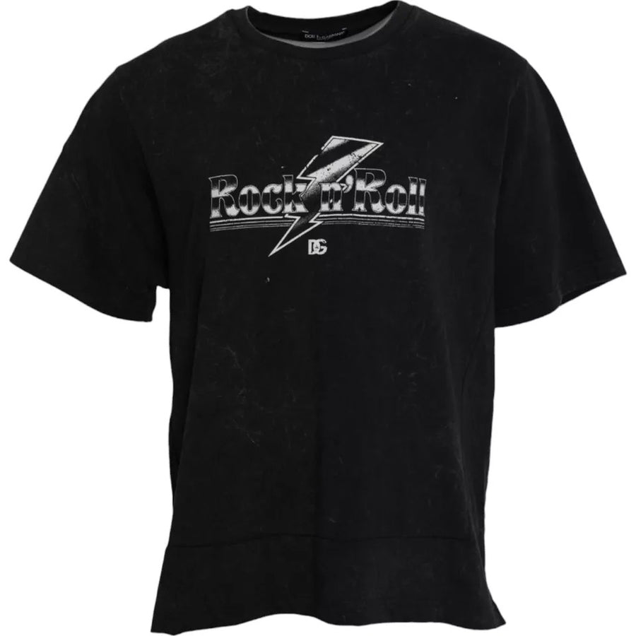 Dolce & Gabbana – Schwarzes Baumwoll-T-Shirt mit Rundhalsausschnitt und grafischem Print