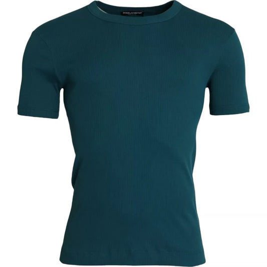 Dolce & Gabbana Blaugrünes T-Shirt aus Baumwolle mit Rundhalsausschnitt und kurzen Ärmeln
