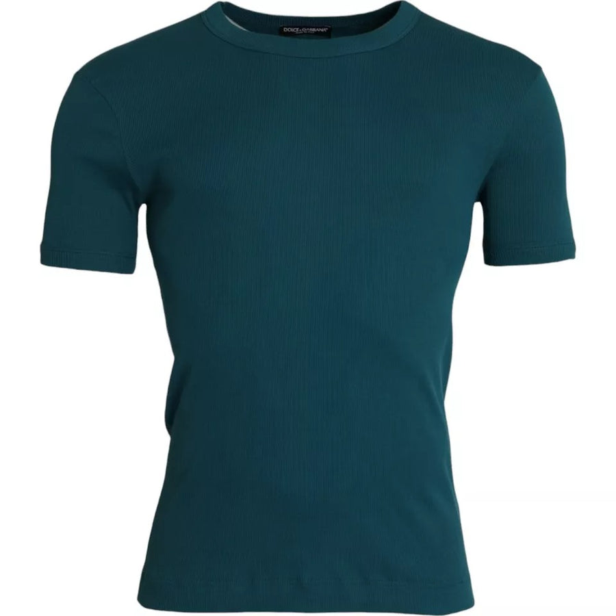 Dolce & Gabbana Blaugrünes T-Shirt aus Baumwolle mit Rundhalsausschnitt und kurzen Ärmeln