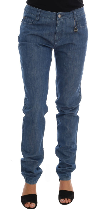 Costume National – Boyfriend-Jeans aus Baumwolle in blauer Waschung