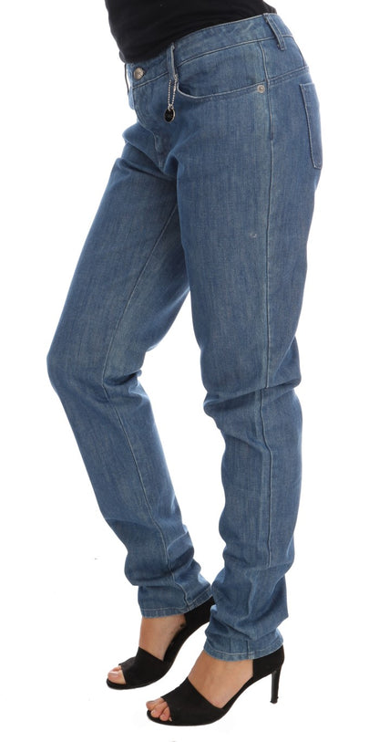 Costume National – Boyfriend-Jeans aus Baumwolle in blauer Waschung