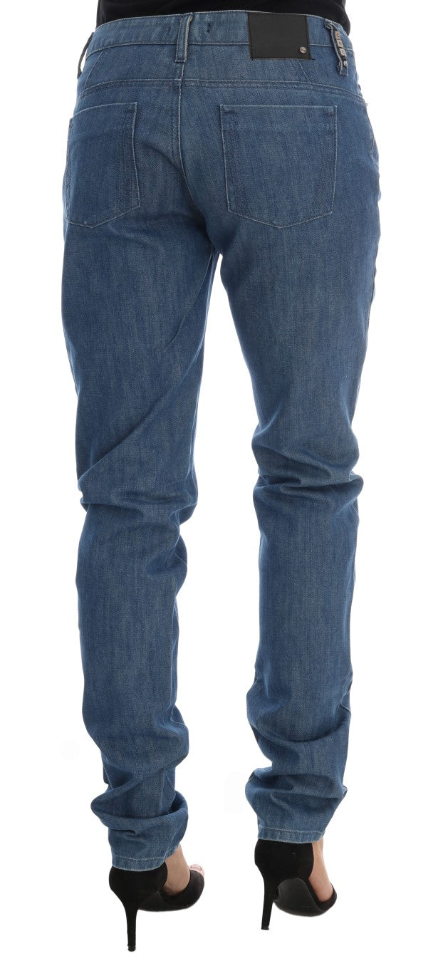 Costume National – Boyfriend-Jeans aus Baumwolle in blauer Waschung