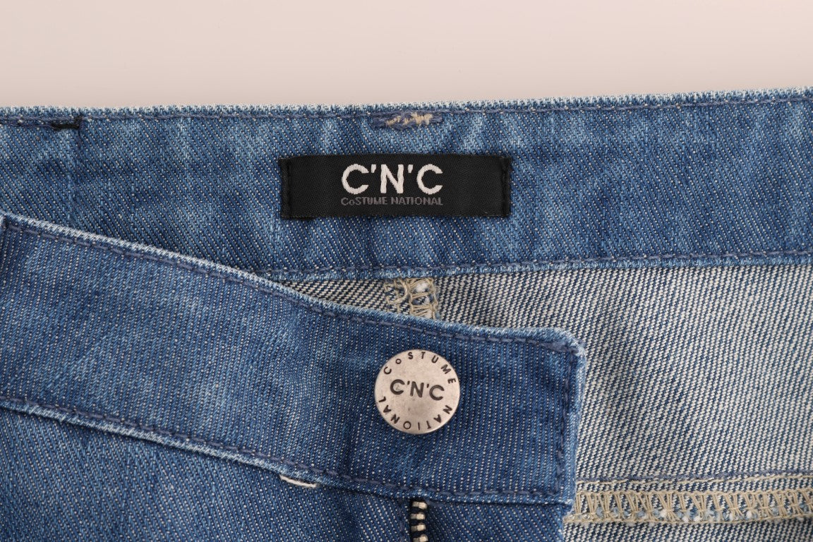 Costume National – Boyfriend-Jeans aus Baumwolle in blauer Waschung