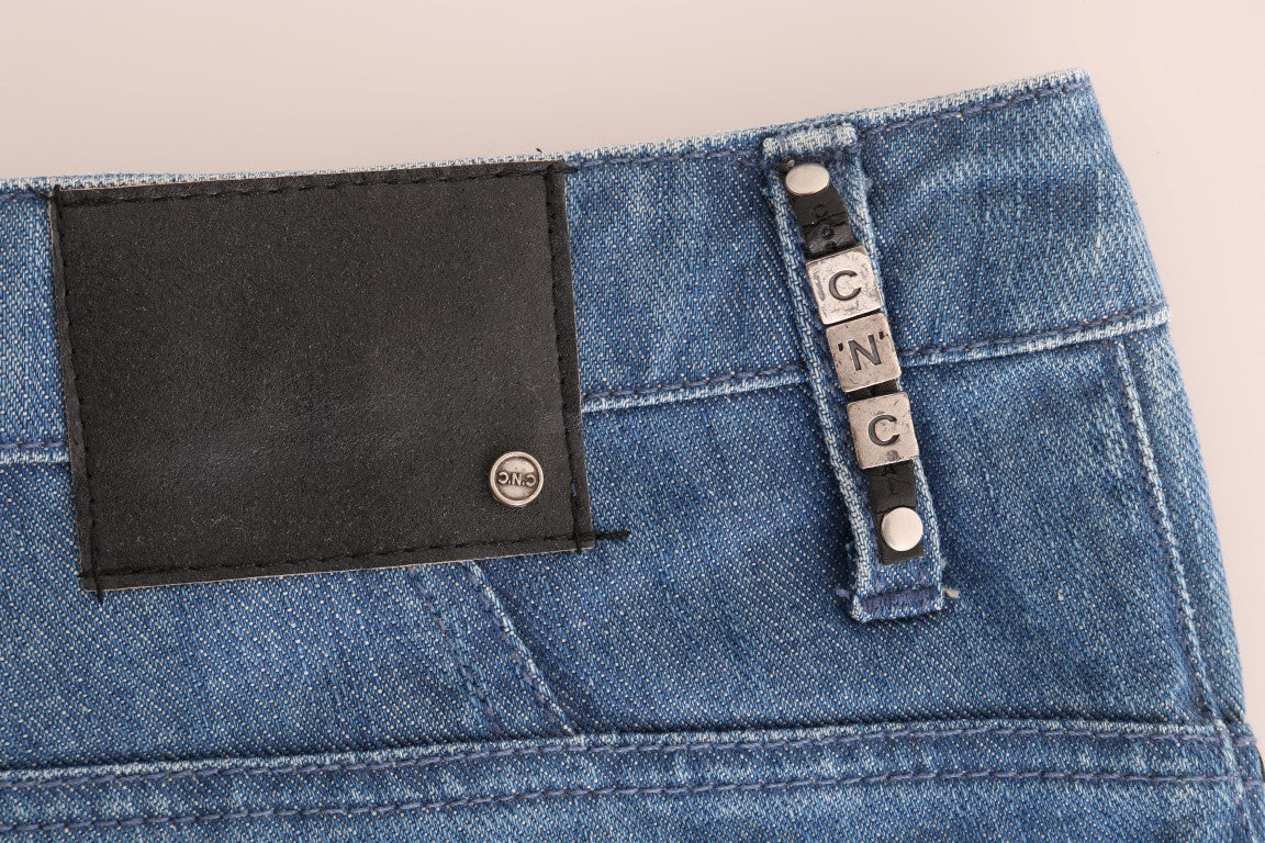 Costume National – Boyfriend-Jeans aus Baumwolle in blauer Waschung