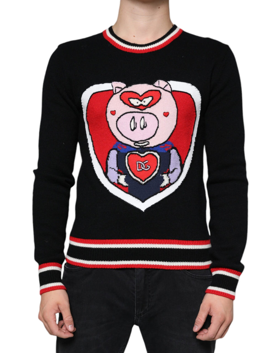 Dolce & Gabbana – Pullover „Pig of the Year“ aus schwarzem Kaschmir