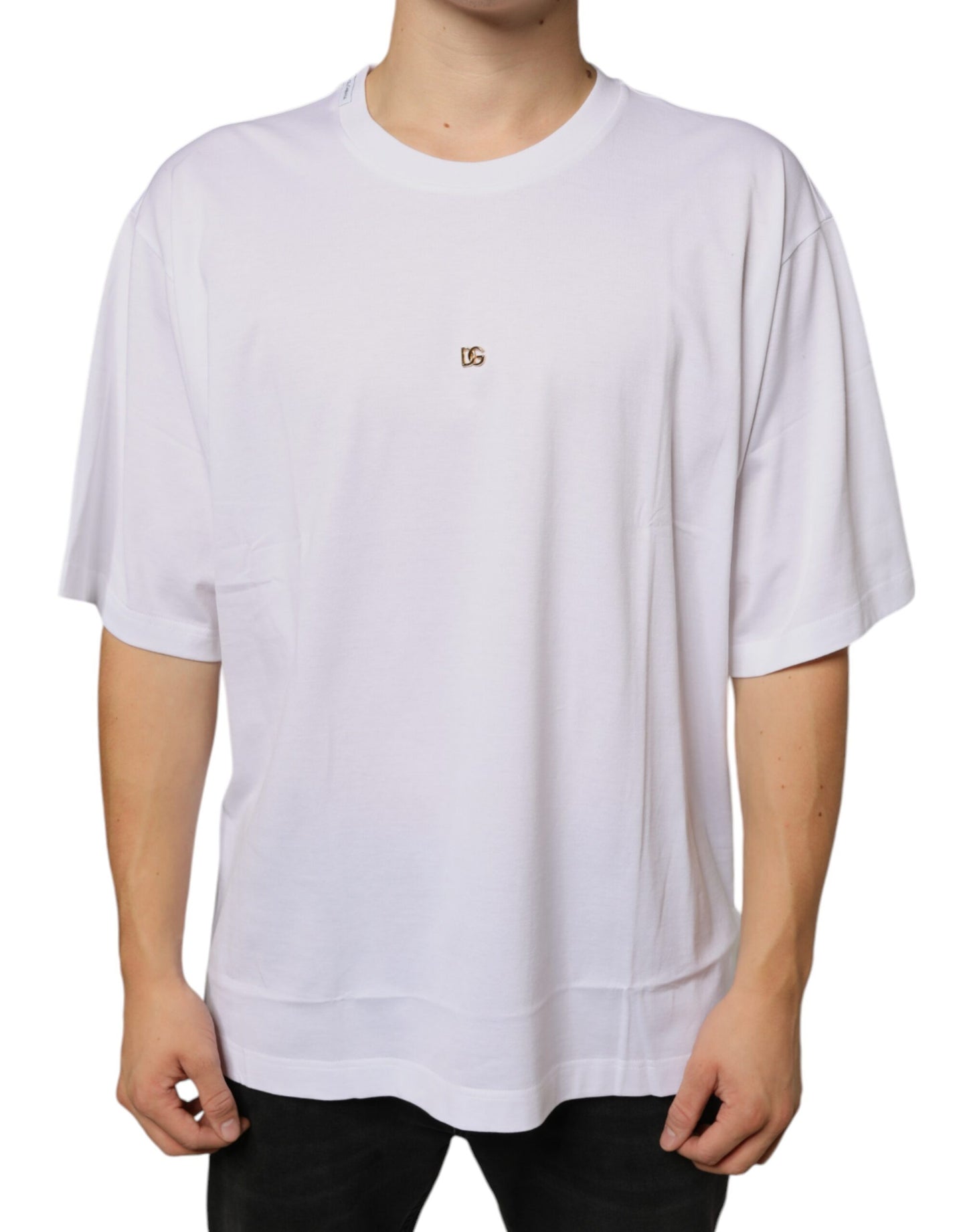 Dolce &amp; Gabbana – Kurzärmliges T-Shirt aus Baumwolle mit DG-Logo in Weiß