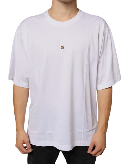 Dolce &amp; Gabbana – Kurzärmliges T-Shirt aus Baumwolle mit DG-Logo in Weiß