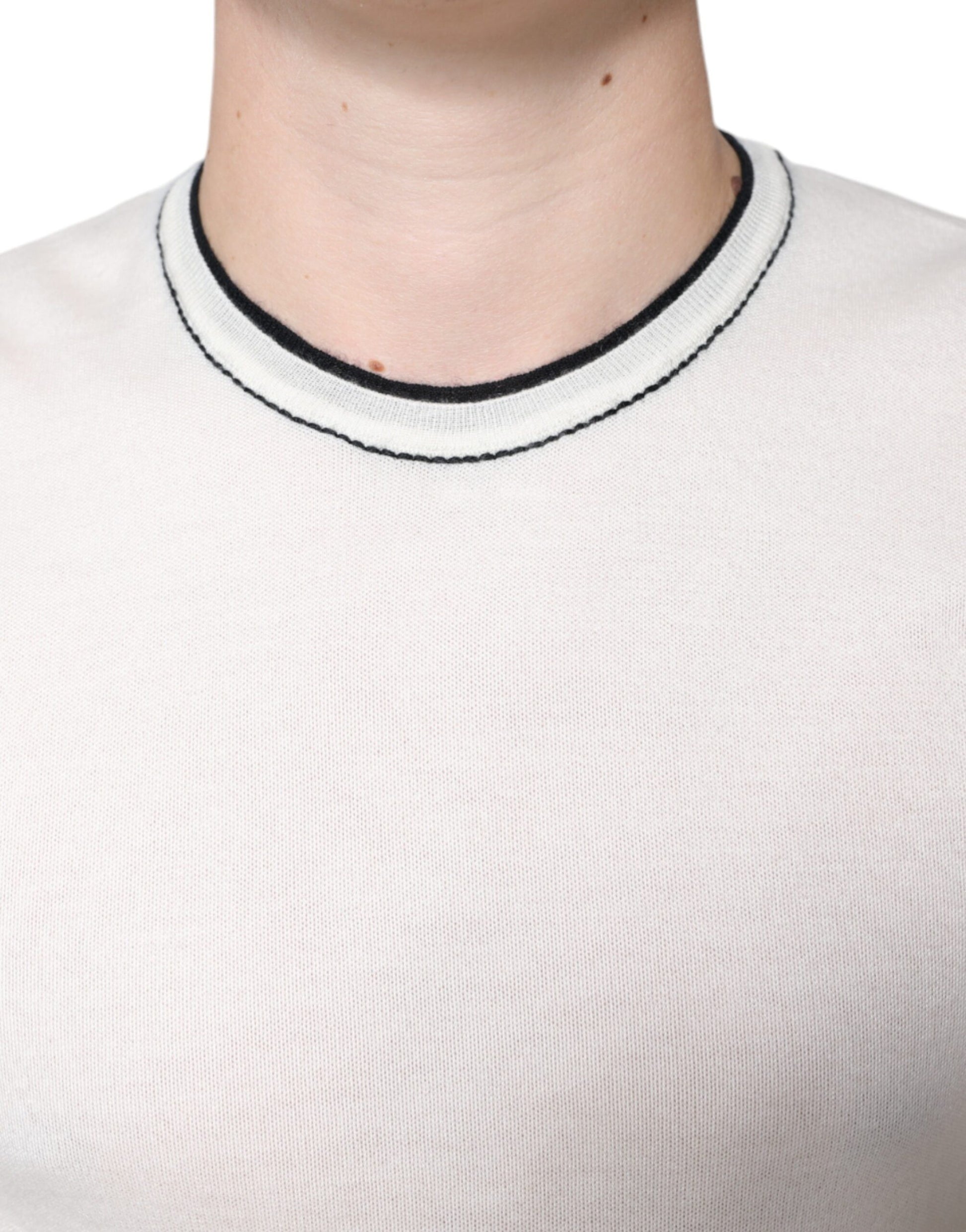 Dolce &amp; Gabbana – Kurzärmliges T-Shirt aus cremefarbenem Kaschmir