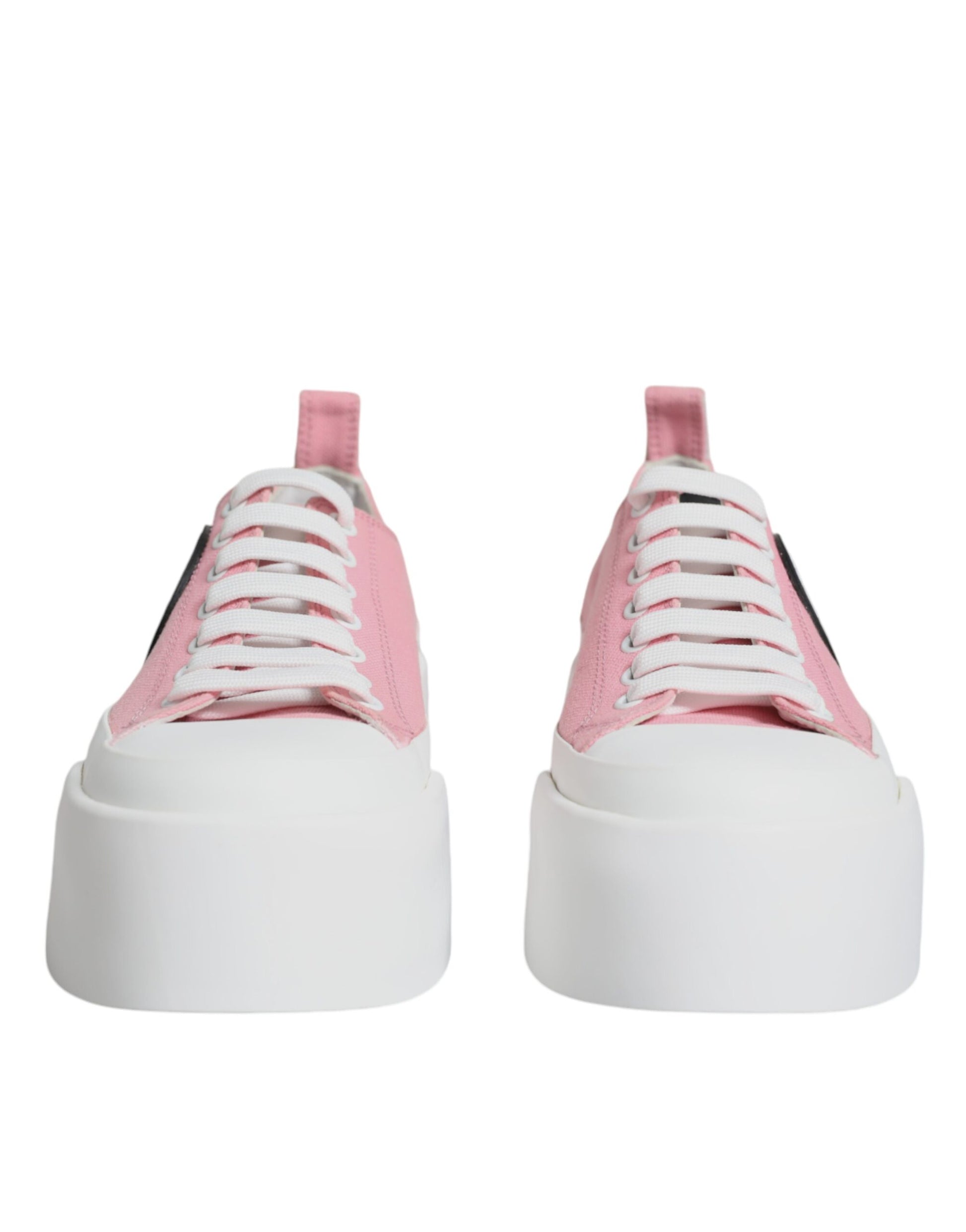 Dolce &amp; Gabbana Rosa Weiß Canvas Logo Low Top Sneakers Schuhe