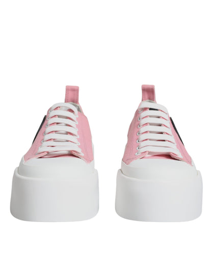 Dolce &amp; Gabbana Rosa Weiß Canvas Logo Low Top Sneakers Schuhe