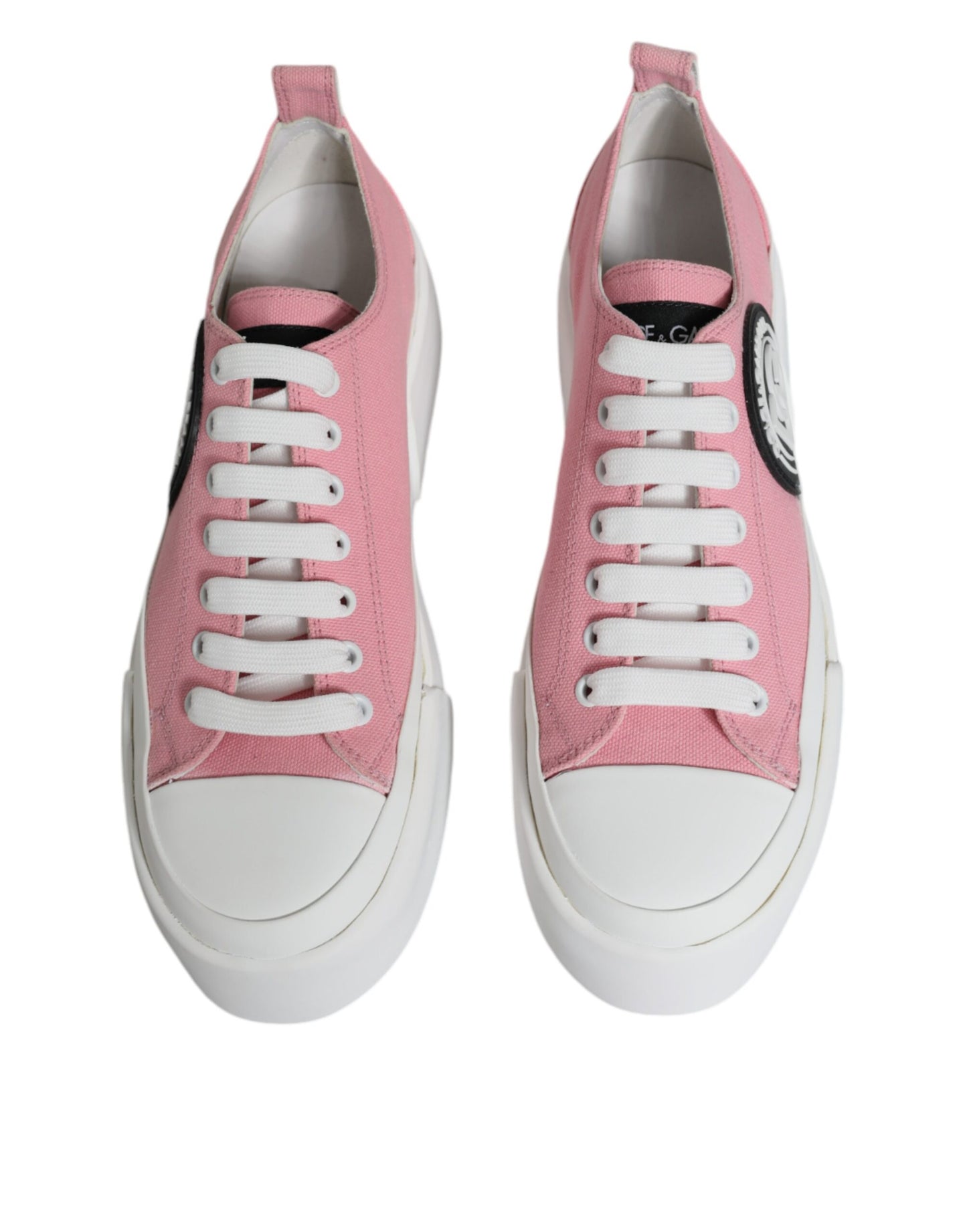 Dolce &amp; Gabbana Rosa Weiß Canvas Logo Low Top Sneakers Schuhe