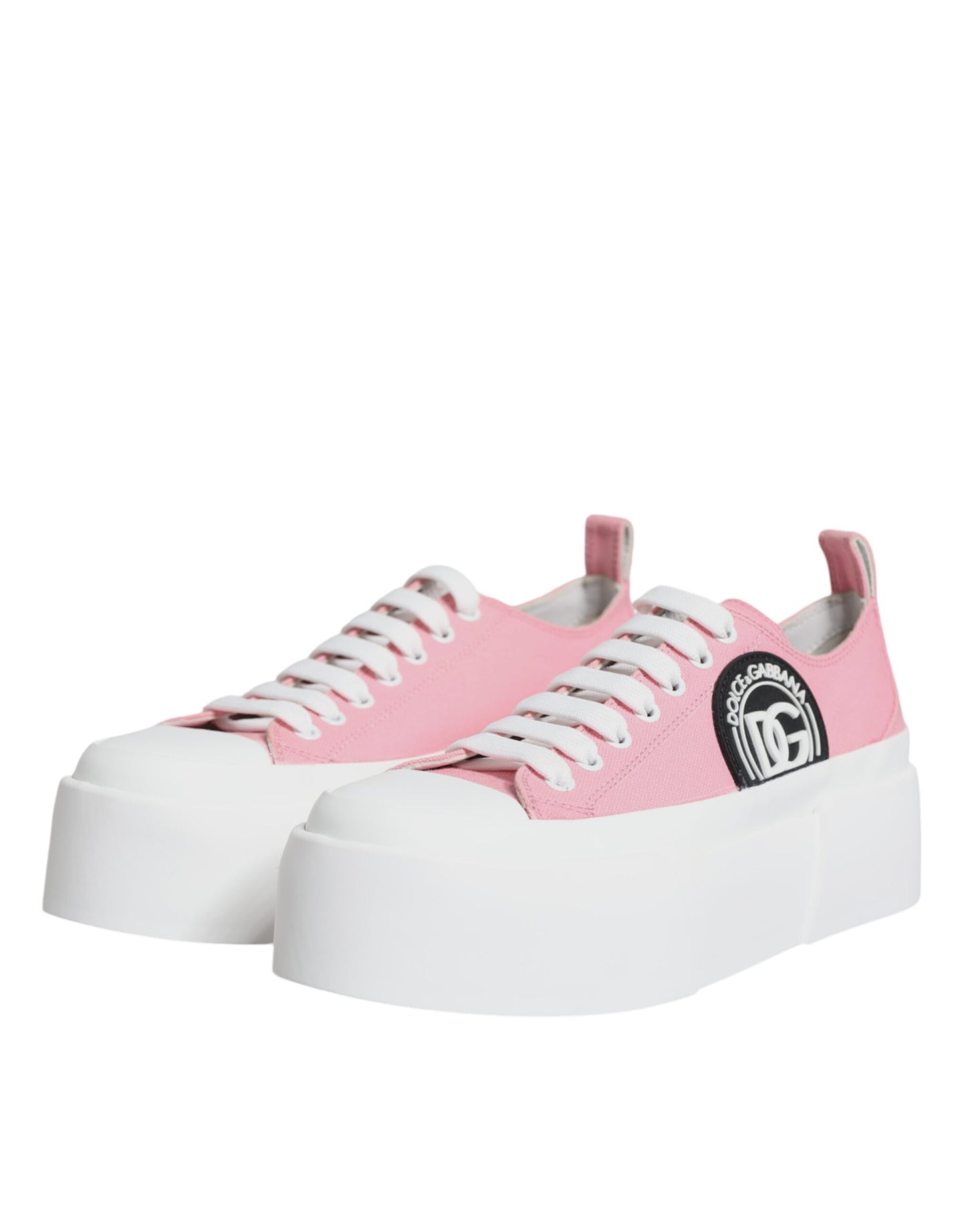 Dolce &amp; Gabbana Rosa Weiß Canvas Logo Low Top Sneakers Schuhe