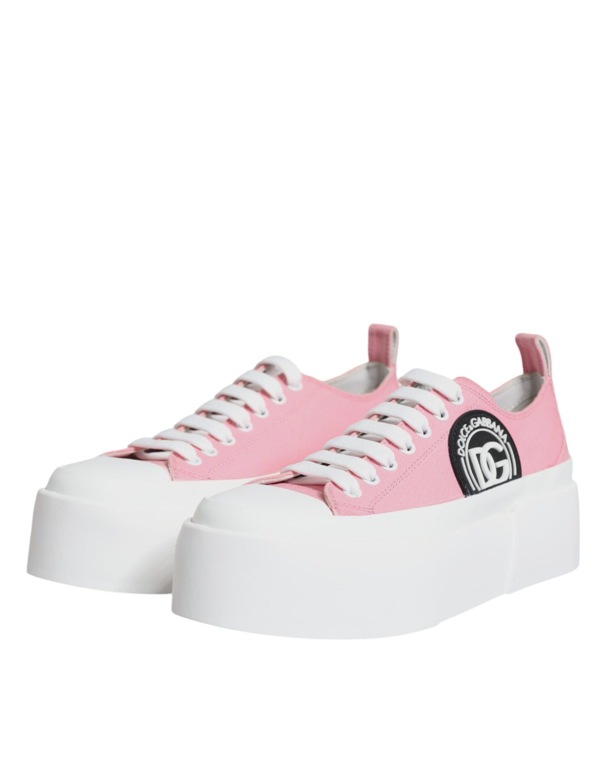 Dolce &amp; Gabbana Rosa Weiß Canvas Logo Low Top Sneakers Schuhe