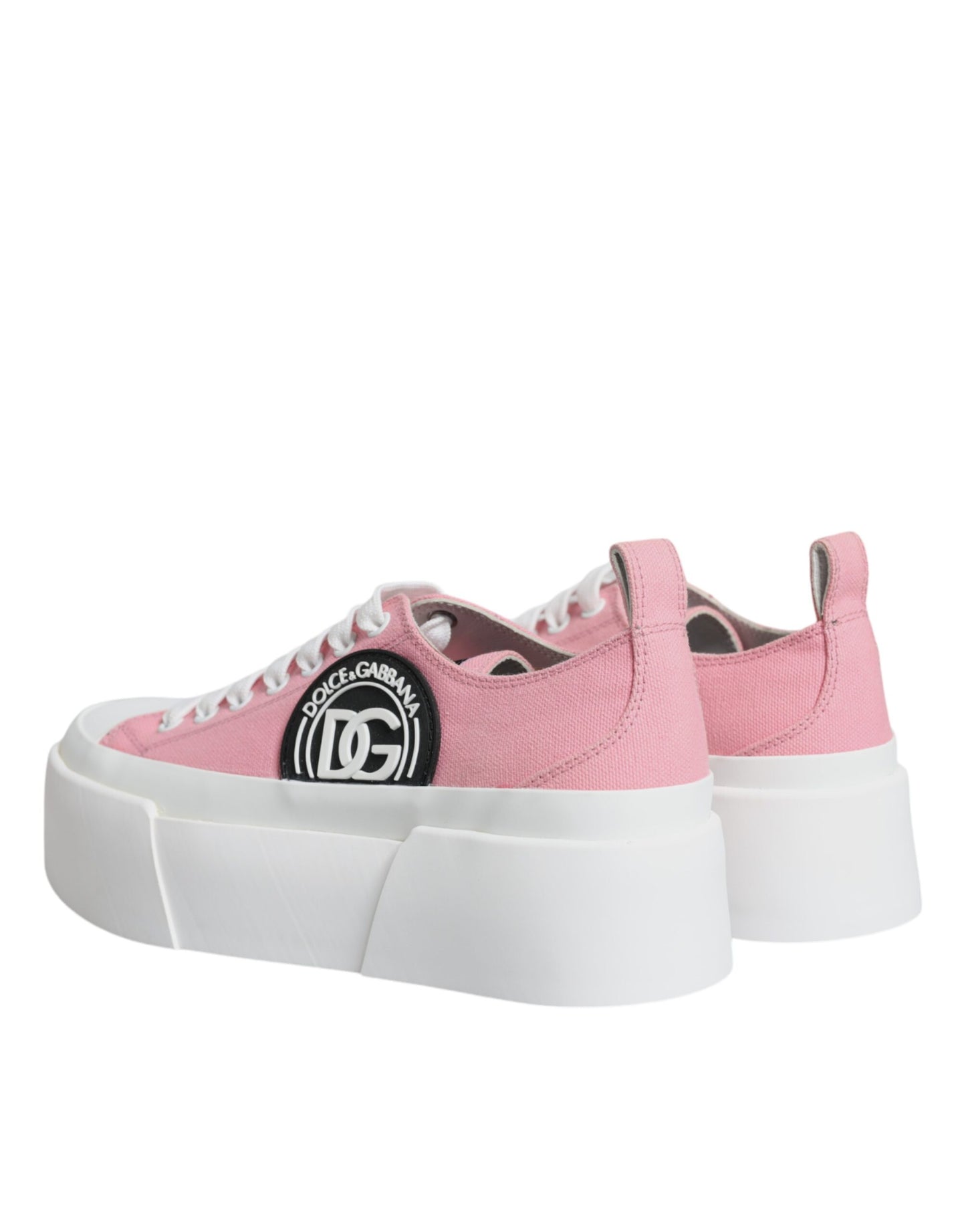 Dolce &amp; Gabbana Rosa Weiß Canvas Logo Low Top Sneakers Schuhe