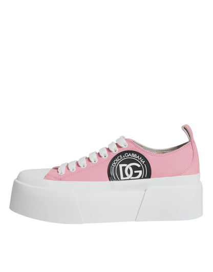 Dolce &amp; Gabbana Rosa Weiß Canvas Logo Low Top Sneakers Schuhe