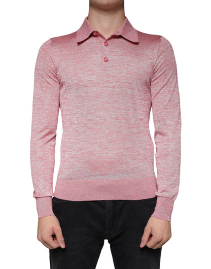 Dolce &amp; Gabbana – Rosafarbenes Poloshirt aus Polyester mit langen Ärmeln für Herren
