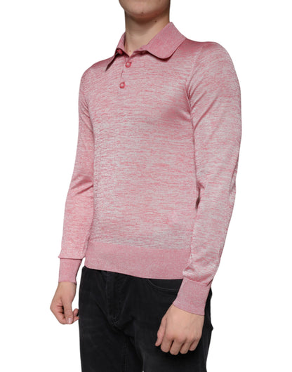 Dolce &amp; Gabbana – Rosafarbenes Poloshirt aus Polyester mit langen Ärmeln für Herren