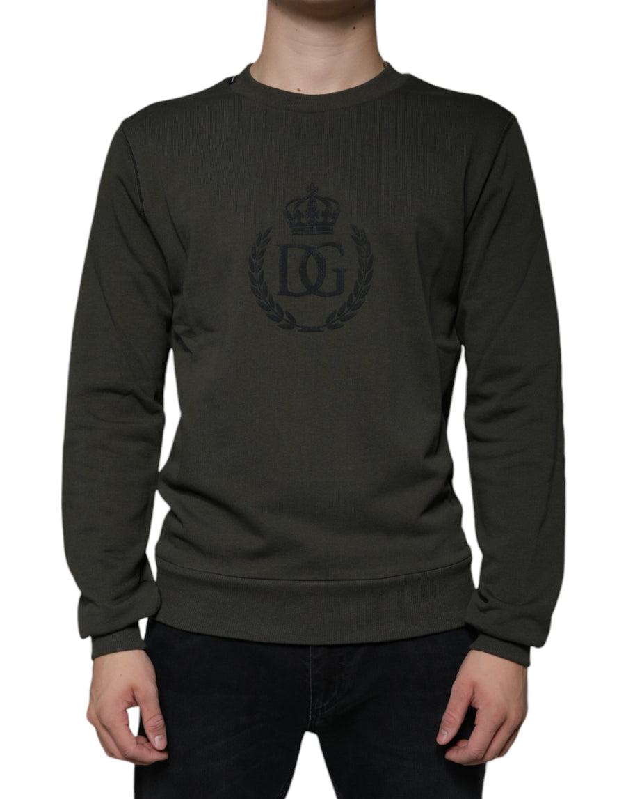 Dolce & Gabbana Armygrüner Pullover mit DG-Krone und Rundhalsausschnitt