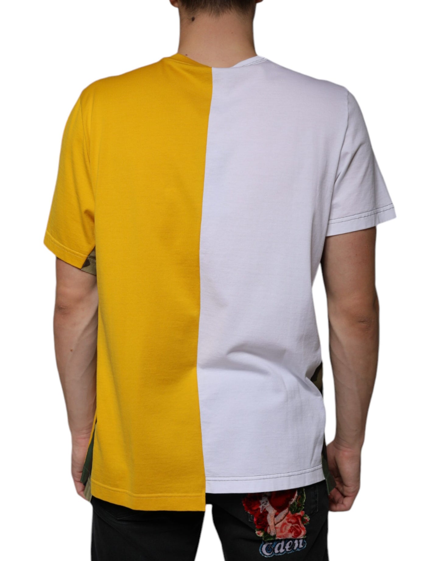 Dolce &amp; Gabbana – Kurzärmliges T-Shirt mit Logo-Print in Weiß und Gelb