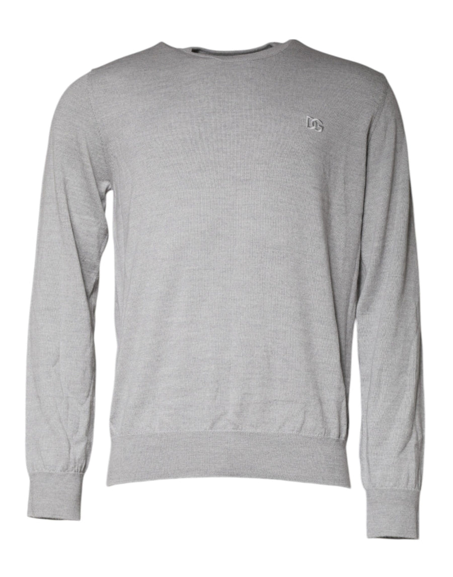 Dolce & Gabbana Hellgrauer Pullover aus Wolle mit Rundhalsausschnitt