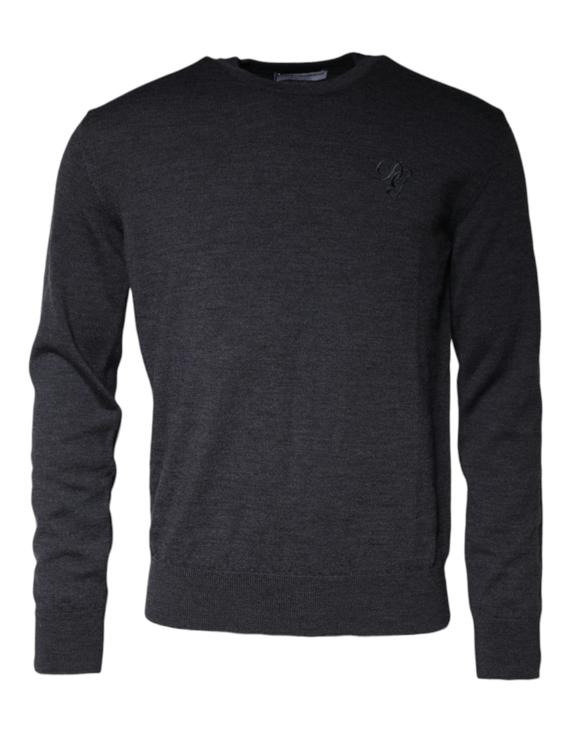 Dolce &amp; Gabbana Pullover aus dunkelgrauer Wolle mit Rundhalsausschnitt
