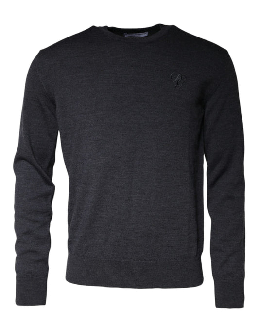 Dolce &amp; Gabbana Pullover aus dunkelgrauer Wolle mit Rundhalsausschnitt