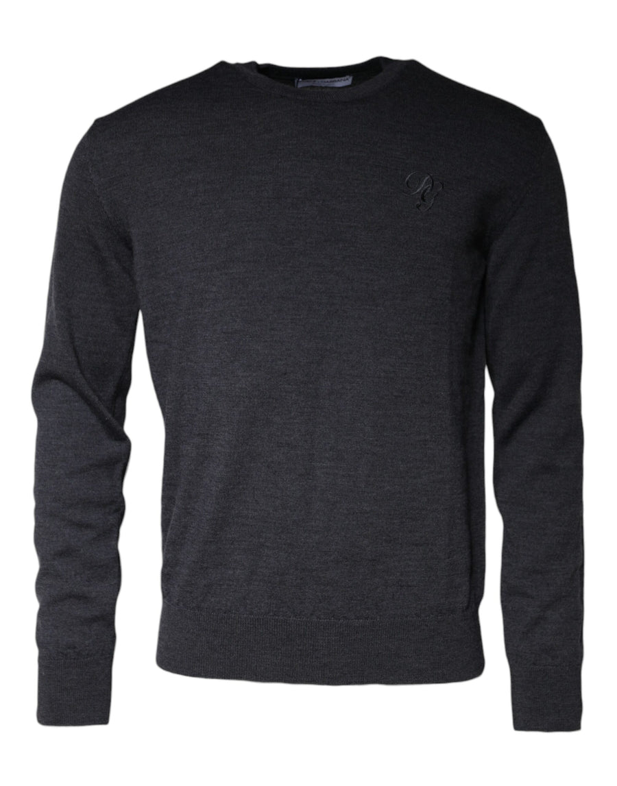Dolce & Gabbana Pullover aus dunkelgrauer Wolle mit Rundhalsausschnitt