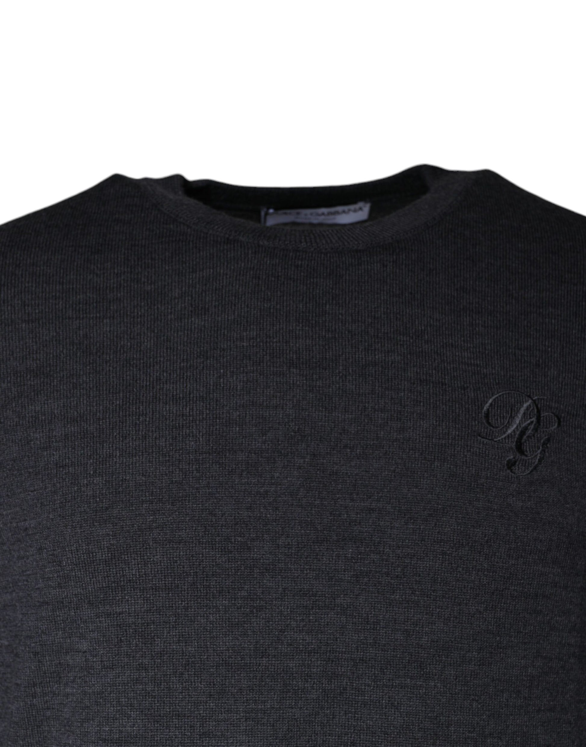 Dolce &amp; Gabbana Pullover aus dunkelgrauer Wolle mit Rundhalsausschnitt