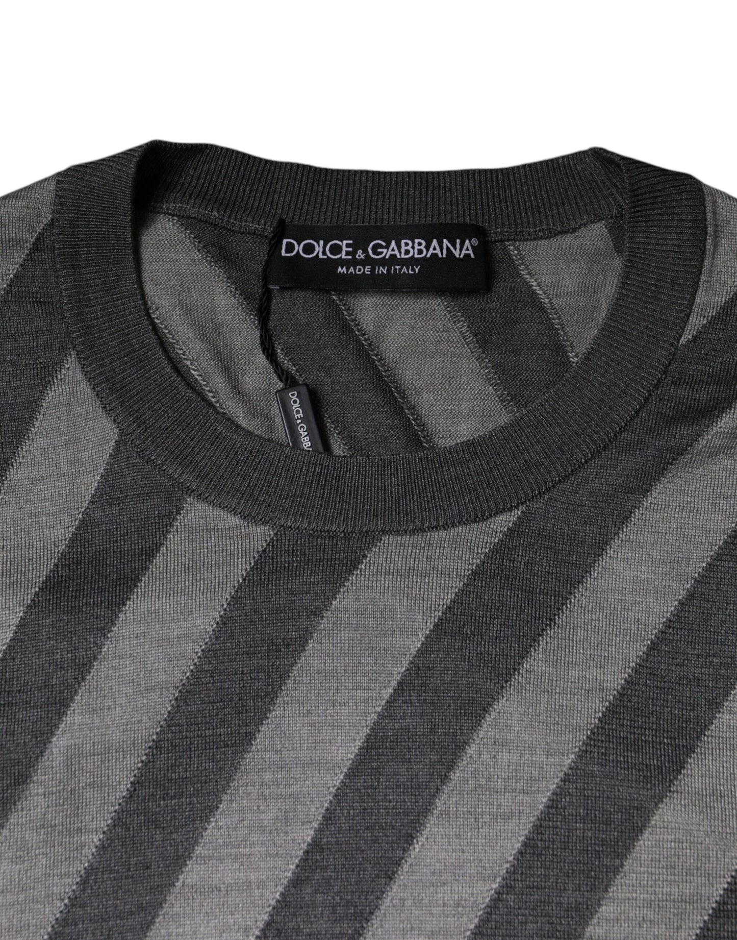 Dolce &amp; Gabbana Grau gestreifter Pullover mit langen Ärmeln und Rundhalsausschnitt