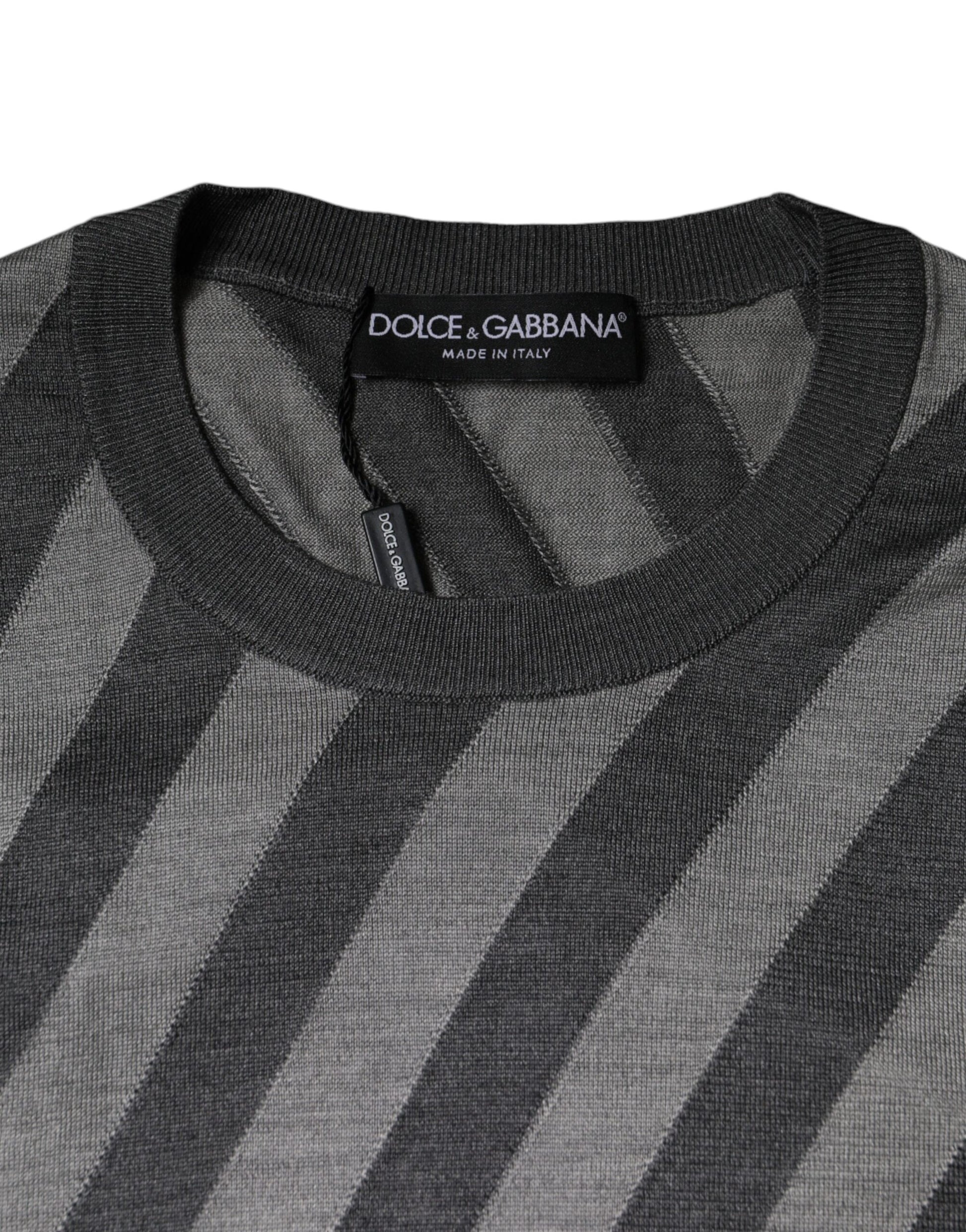 Dolce &amp; Gabbana Grau gestreifter Pullover mit langen Ärmeln und Rundhalsausschnitt