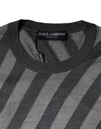 Dolce &amp; Gabbana Grau gestreifter Pullover mit langen Ärmeln und Rundhalsausschnitt