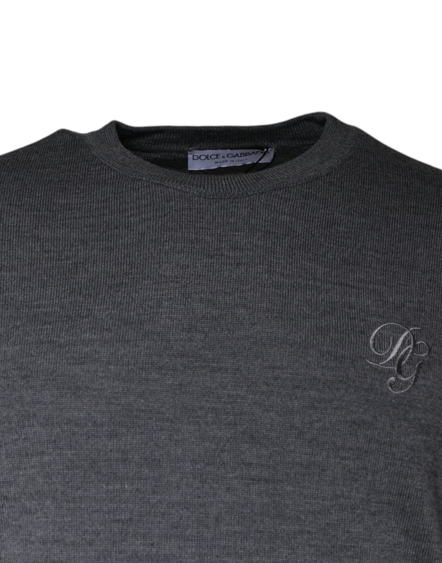 Dolce &amp; Gabbana Pullover aus dunkelgrauer Wolle mit Rundhalsausschnitt