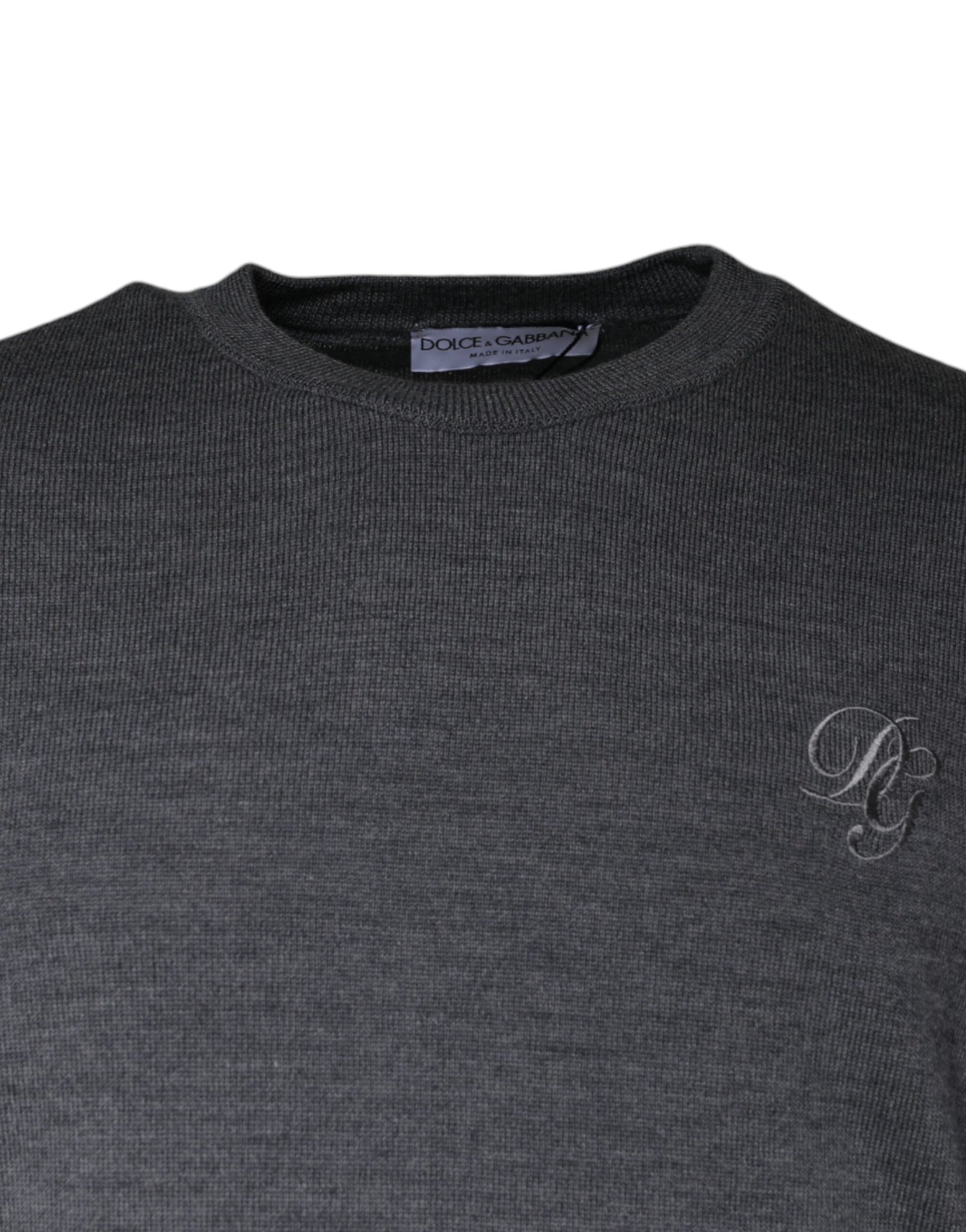 Dolce &amp; Gabbana Pullover aus dunkelgrauer Wolle mit Rundhalsausschnitt