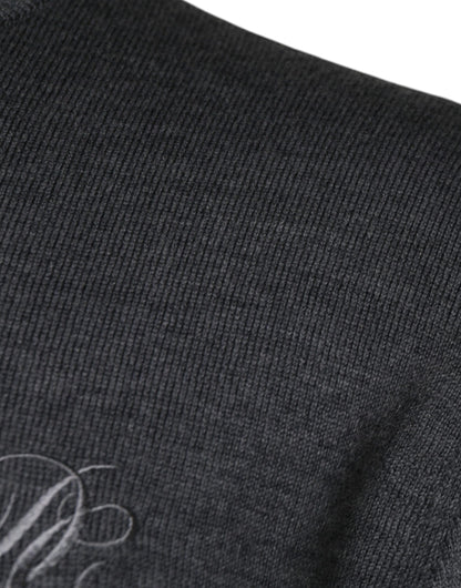 Dolce &amp; Gabbana Pullover aus dunkelgrauer Wolle mit Rundhalsausschnitt