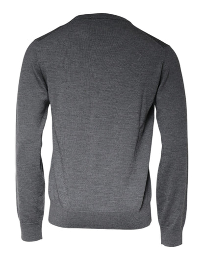 Dolce &amp; Gabbana Pullover aus dunkelgrauer Wolle mit Rundhalsausschnitt