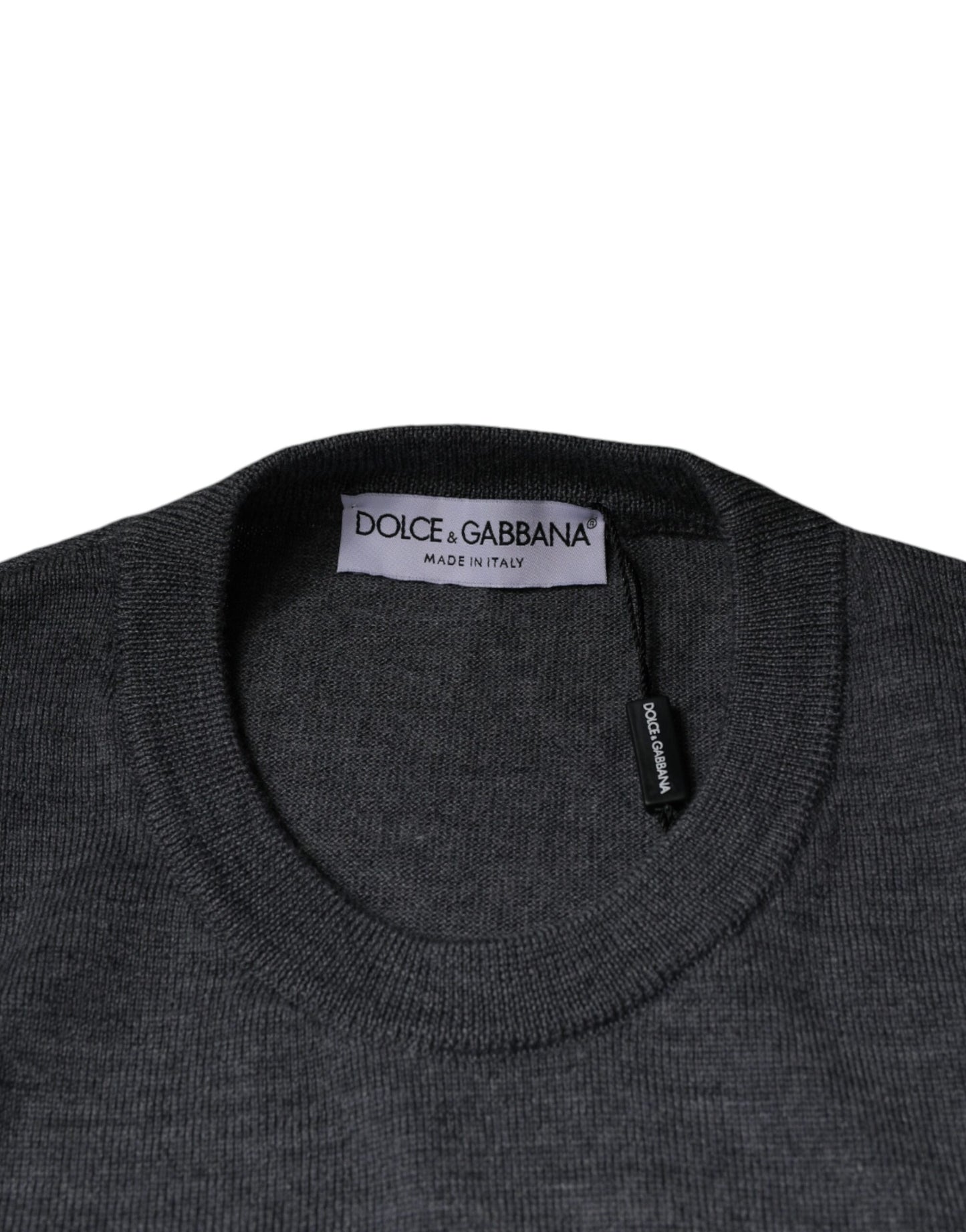 Dolce &amp; Gabbana Pullover aus dunkelgrauer Wolle mit Rundhalsausschnitt