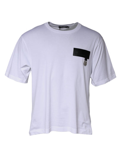 Dolce &amp; Gabbana – Weißes Baumwoll-T-Shirt mit Rundhalsausschnitt und Logo-Patch