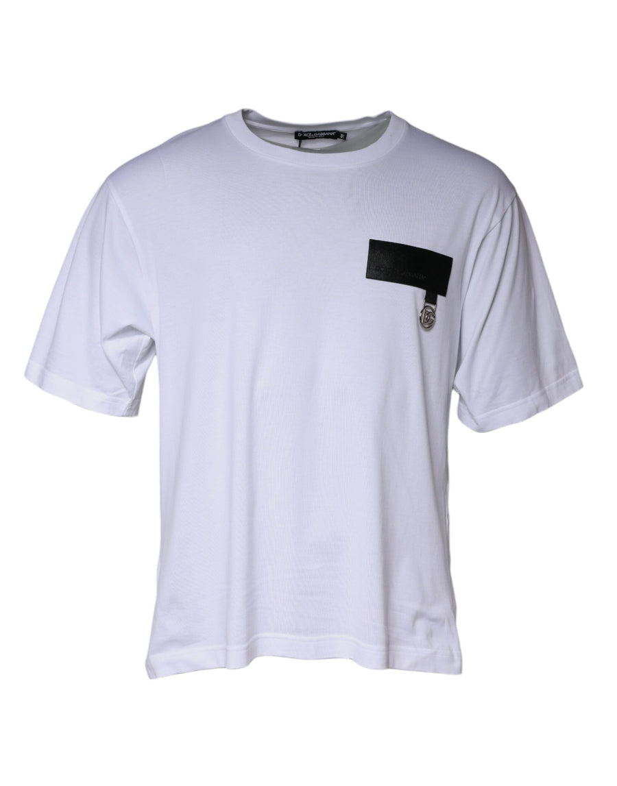 Dolce & Gabbana – Weißes Baumwoll-T-Shirt mit Rundhalsausschnitt und Logo-Patch