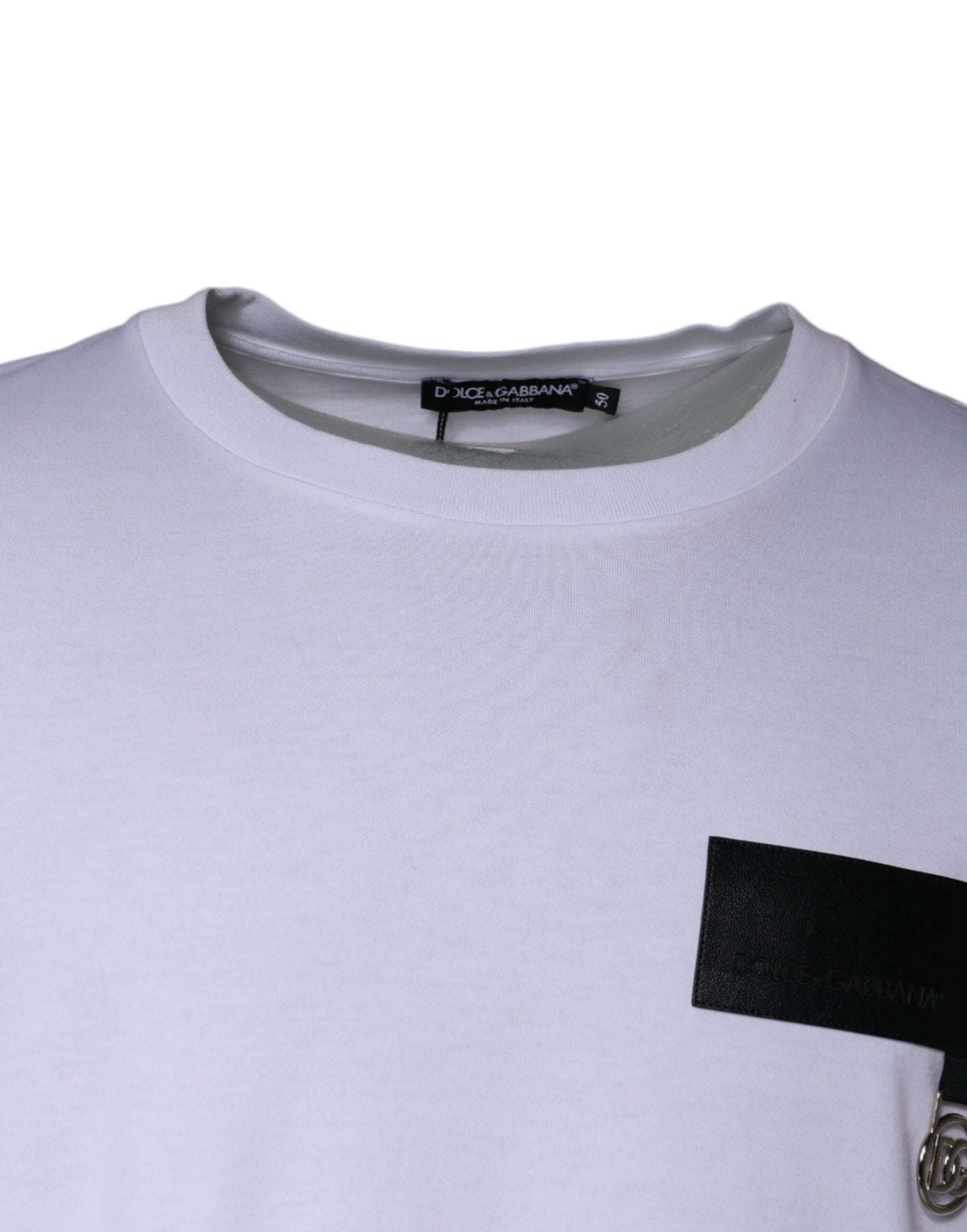 Dolce &amp; Gabbana – Weißes Baumwoll-T-Shirt mit Rundhalsausschnitt und Logo-Patch