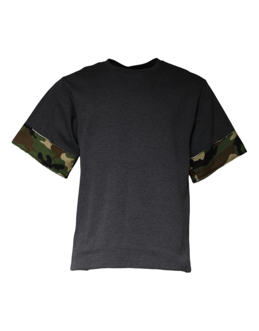 Dolce & Gabbana – Dunkelgraues Camouflage-T-Shirt mit Rundhalsausschnitt