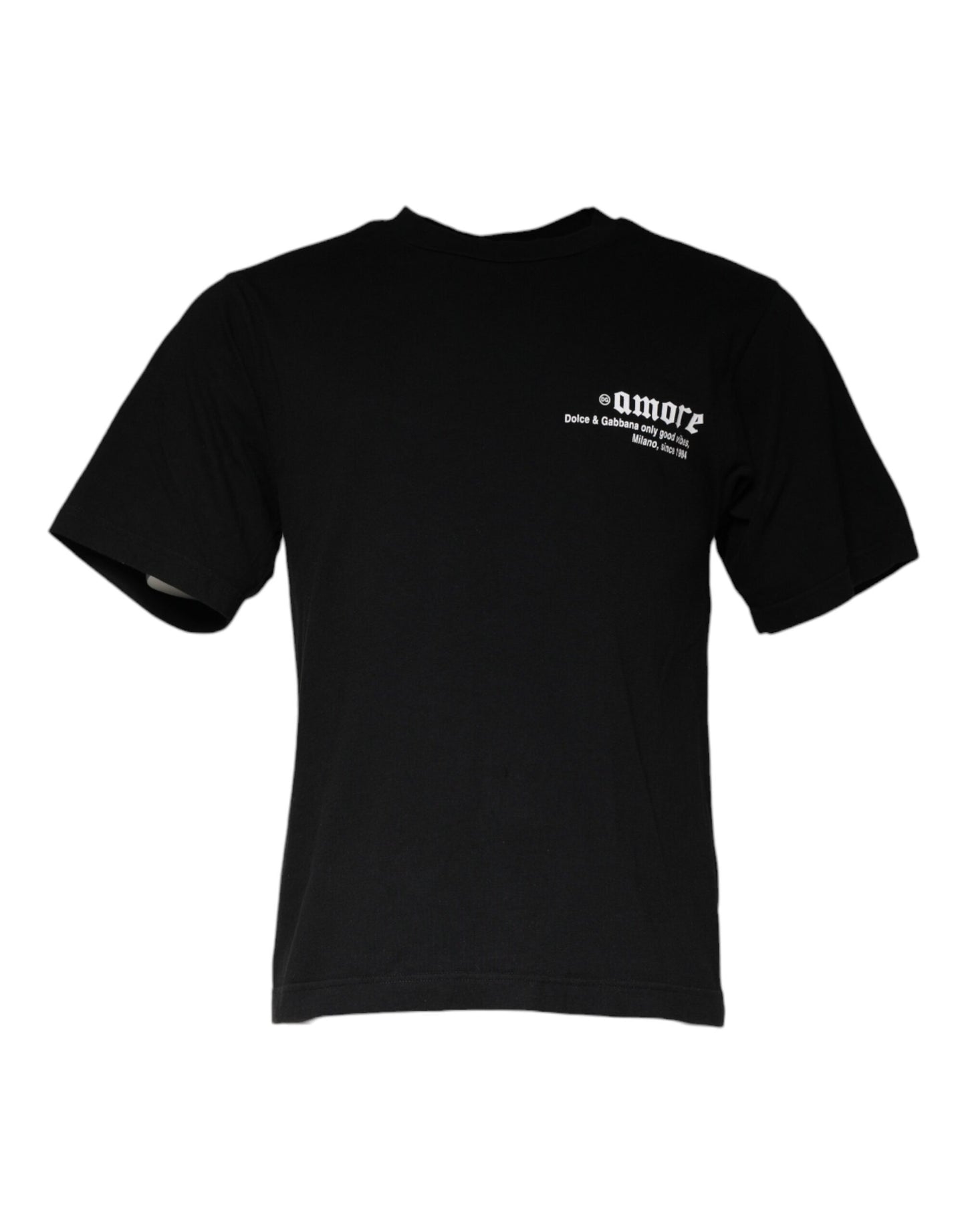 Dolce &amp; Gabbana Schwarzes Baumwoll-T-Shirt mit Rundhalsausschnitt und Amore-Print